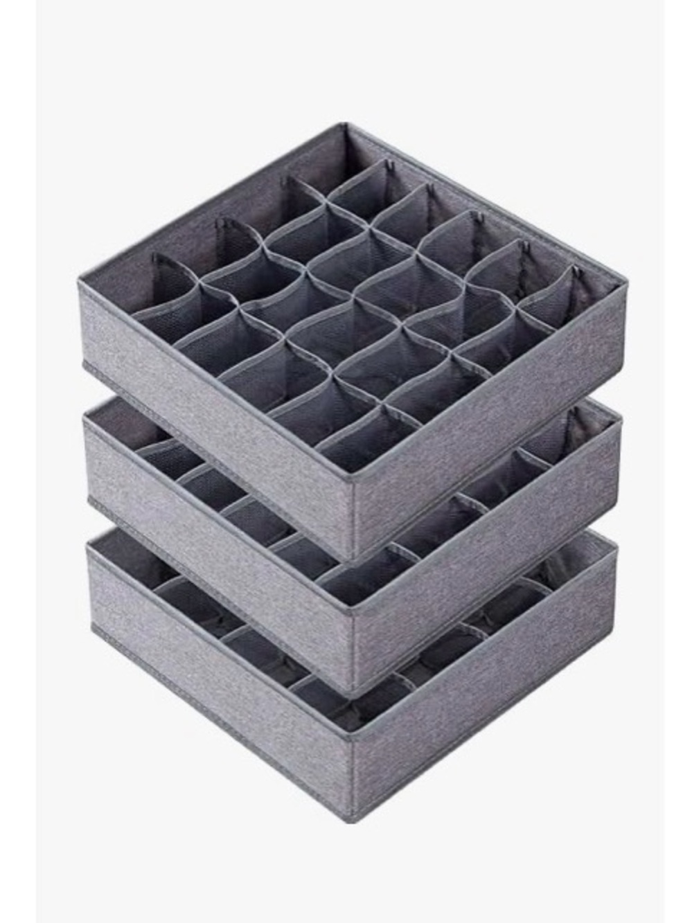 Gray Fabric Drawer Organizers with Compartments - Set of 5